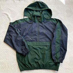 Vintage Champion Anorak Jacket Mens Large Navy Green Hooded Granola Colorblock